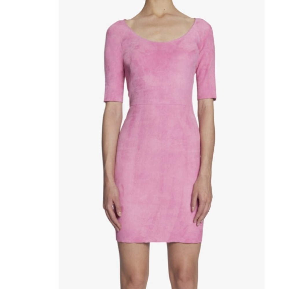 NWT Jitrois Ambrine Pink Stretch Leather Suede Dress sz 40 $2290 SS 2018